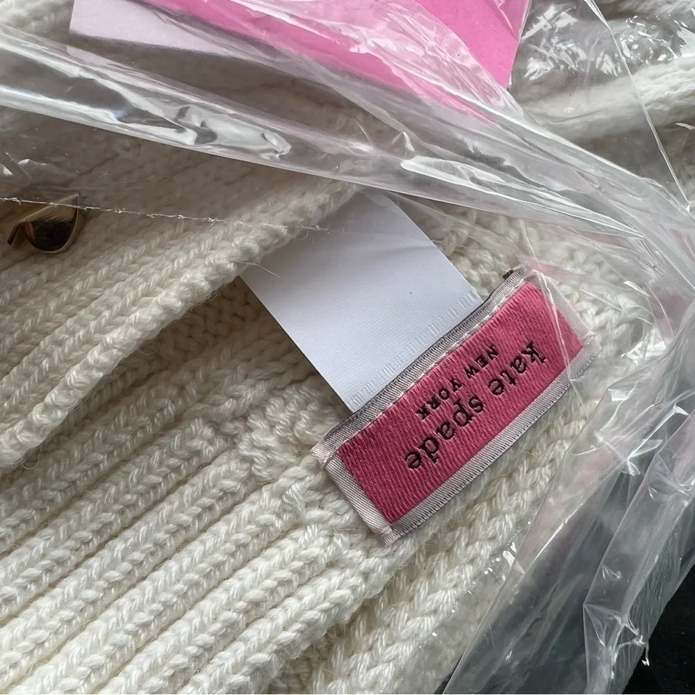kate spade new york Cream Cable Knit Heart Bobble Scarf Sustainably Sorted NWT